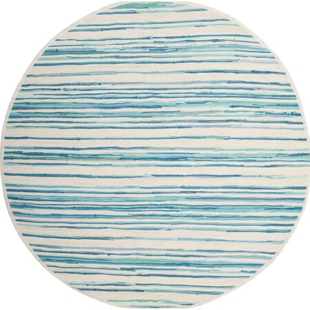 Safavieh 4 x 4 ft. Rag Hand Woven Rug, Round - Ivory and Green RAR126D-4R
